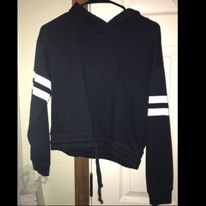 Striped crop top drawstring hoodie